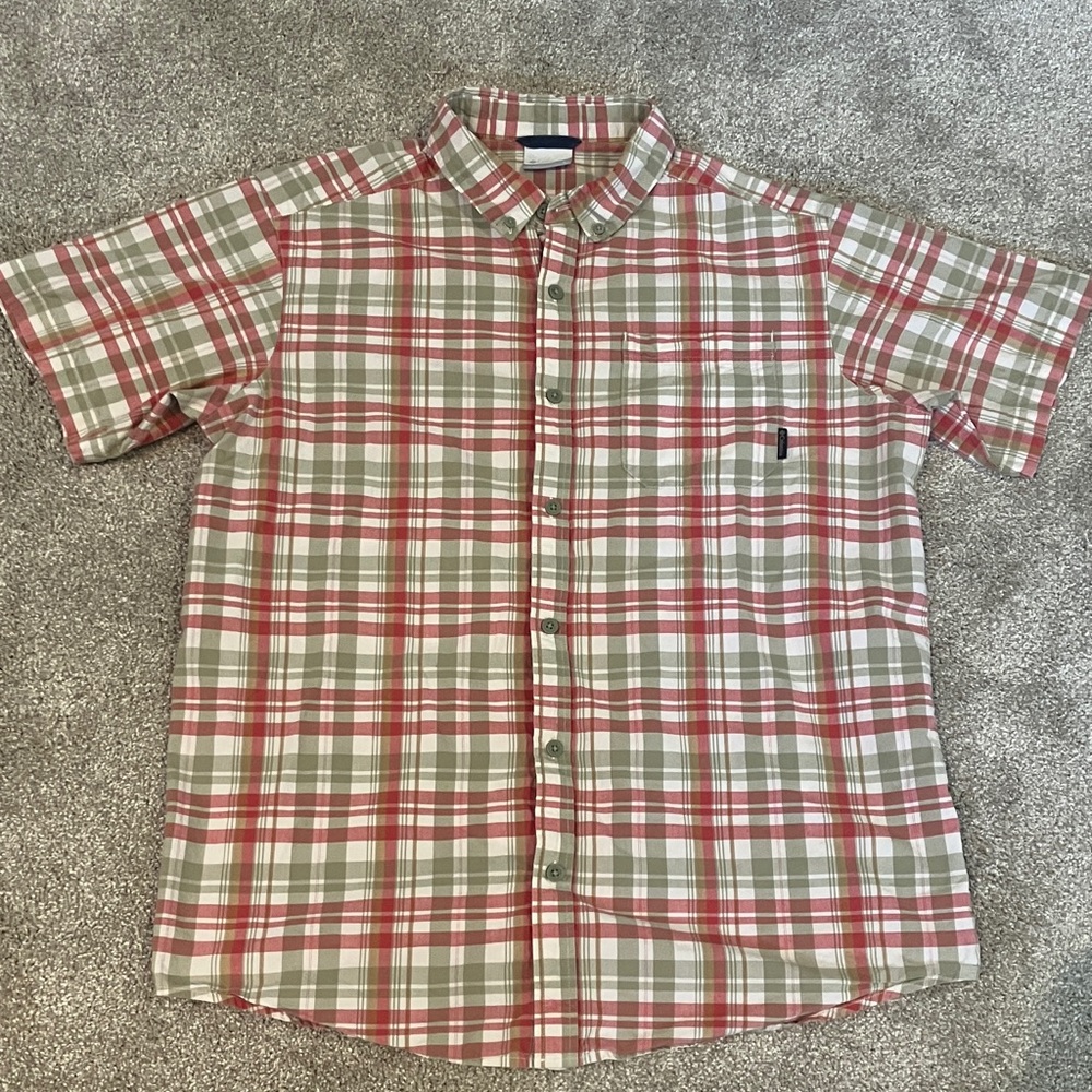 Men's Colombia Short Sleeve Plaid Button-Up Shirt - L